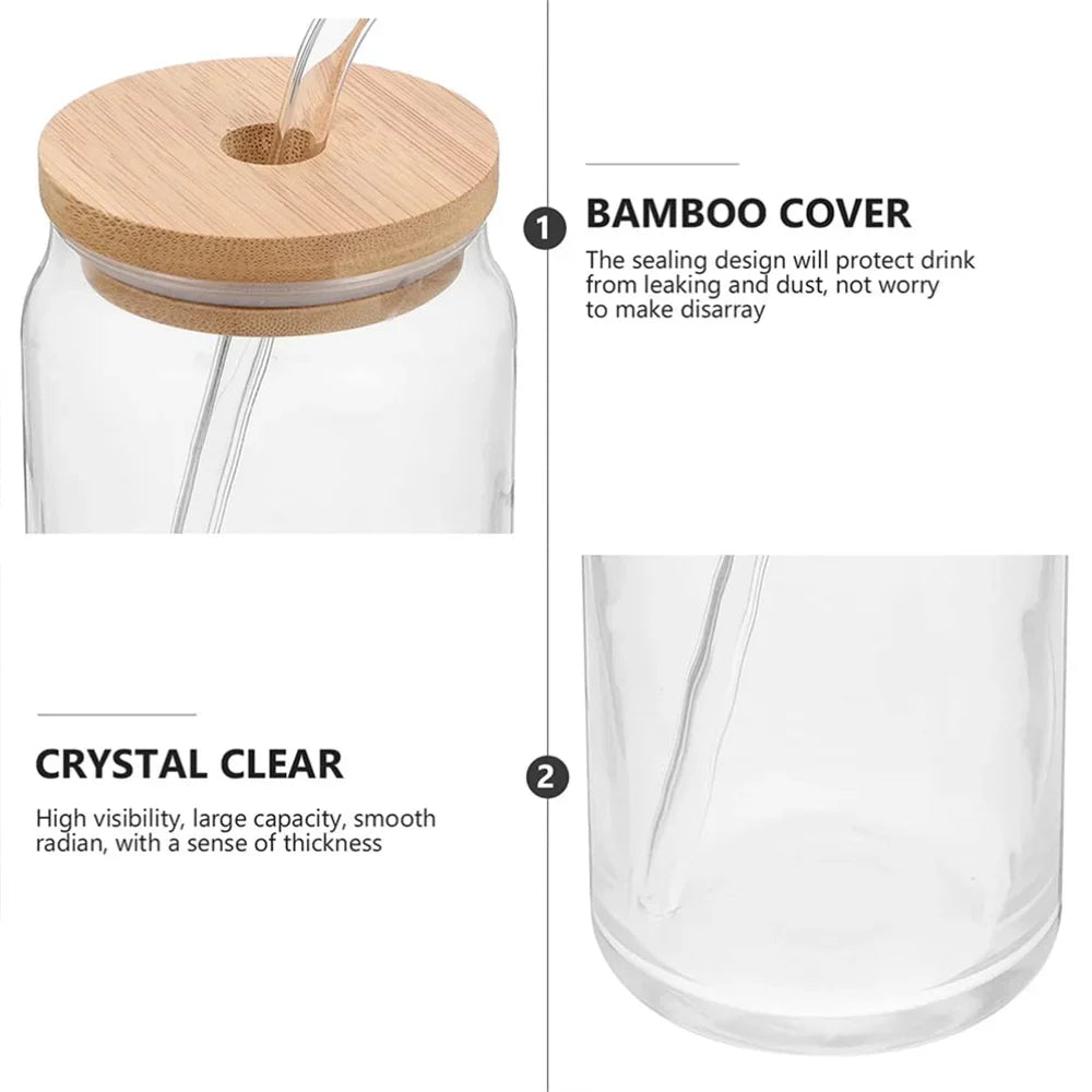 Bamboo Lid Mason Glass Cup