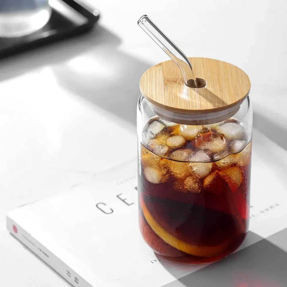 Bamboo Lid Mason Glass Cup