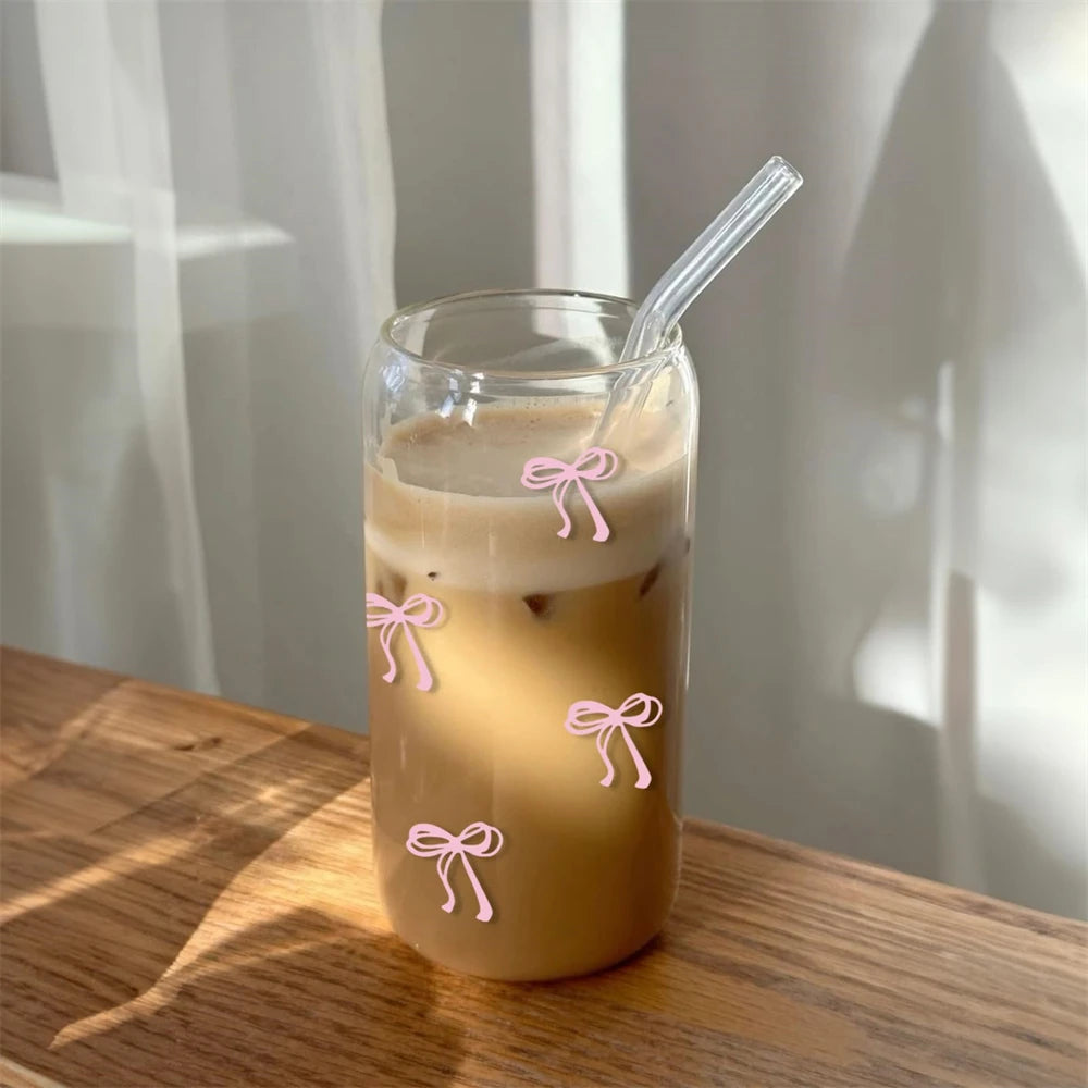 Pink Bow Glass Tumbler Cup