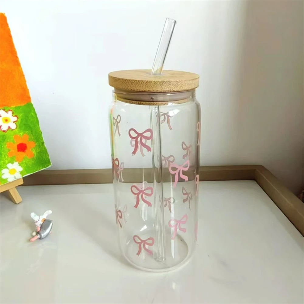 Pink Bow Glass Tumbler Cup