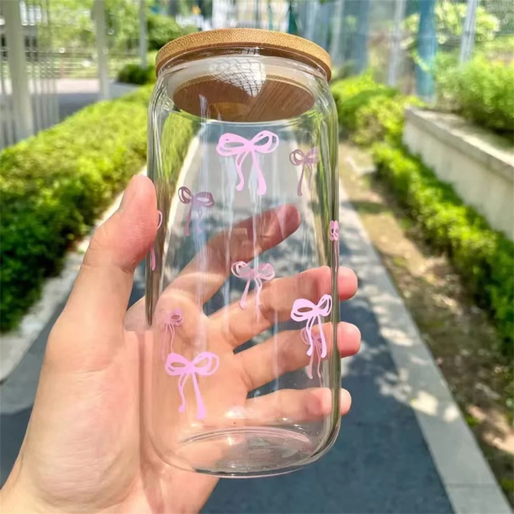 Pink Bow Glass Tumbler Cup