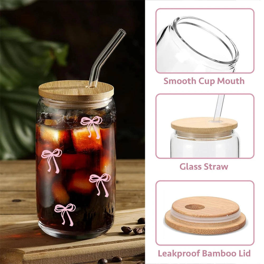 Pink Bow Glass Tumbler Cup