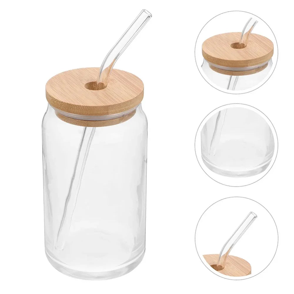 Bamboo Lid Mason Glass Cup