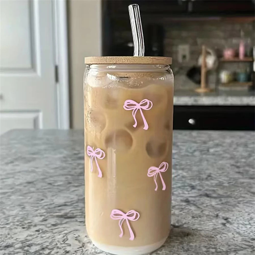 Pink Bow Glass Tumbler Cup