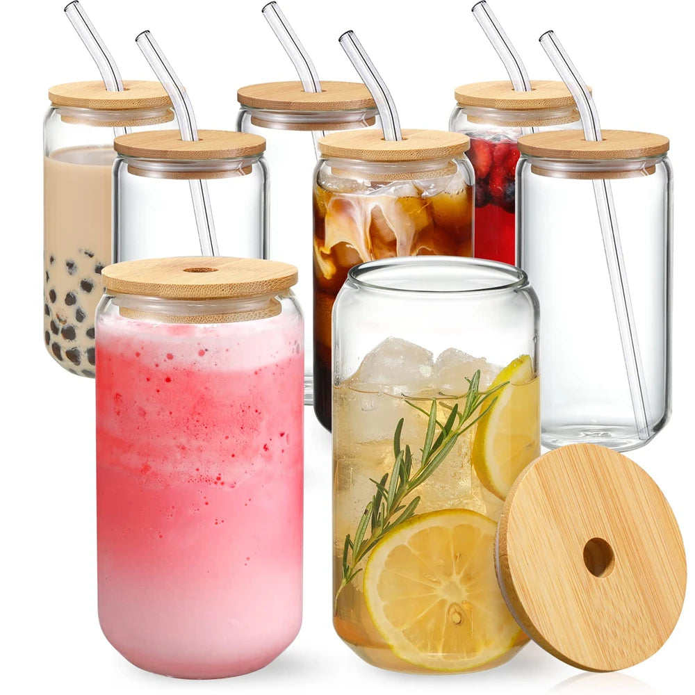 Bamboo Lid Mason Glass Cup