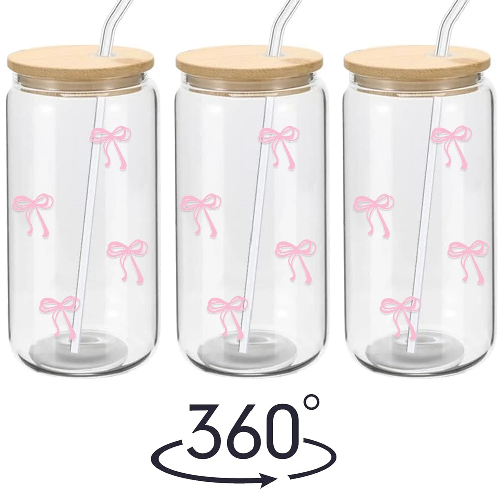 Pink Bow Glass Tumbler Cup